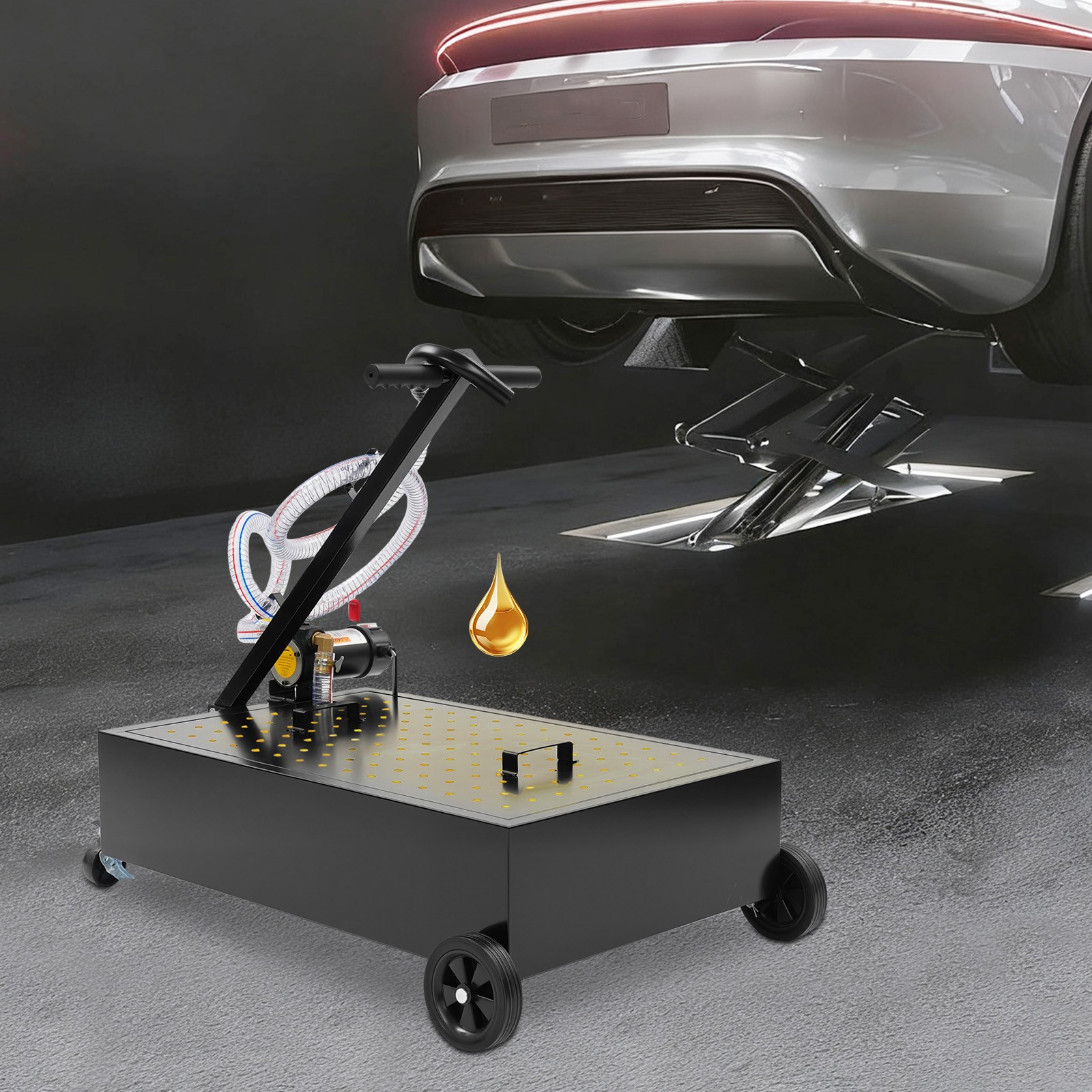 12V 15gal Oil Drain Pan Electric Pump Oil Drain Pan Oil Drain Cart 4500r/min