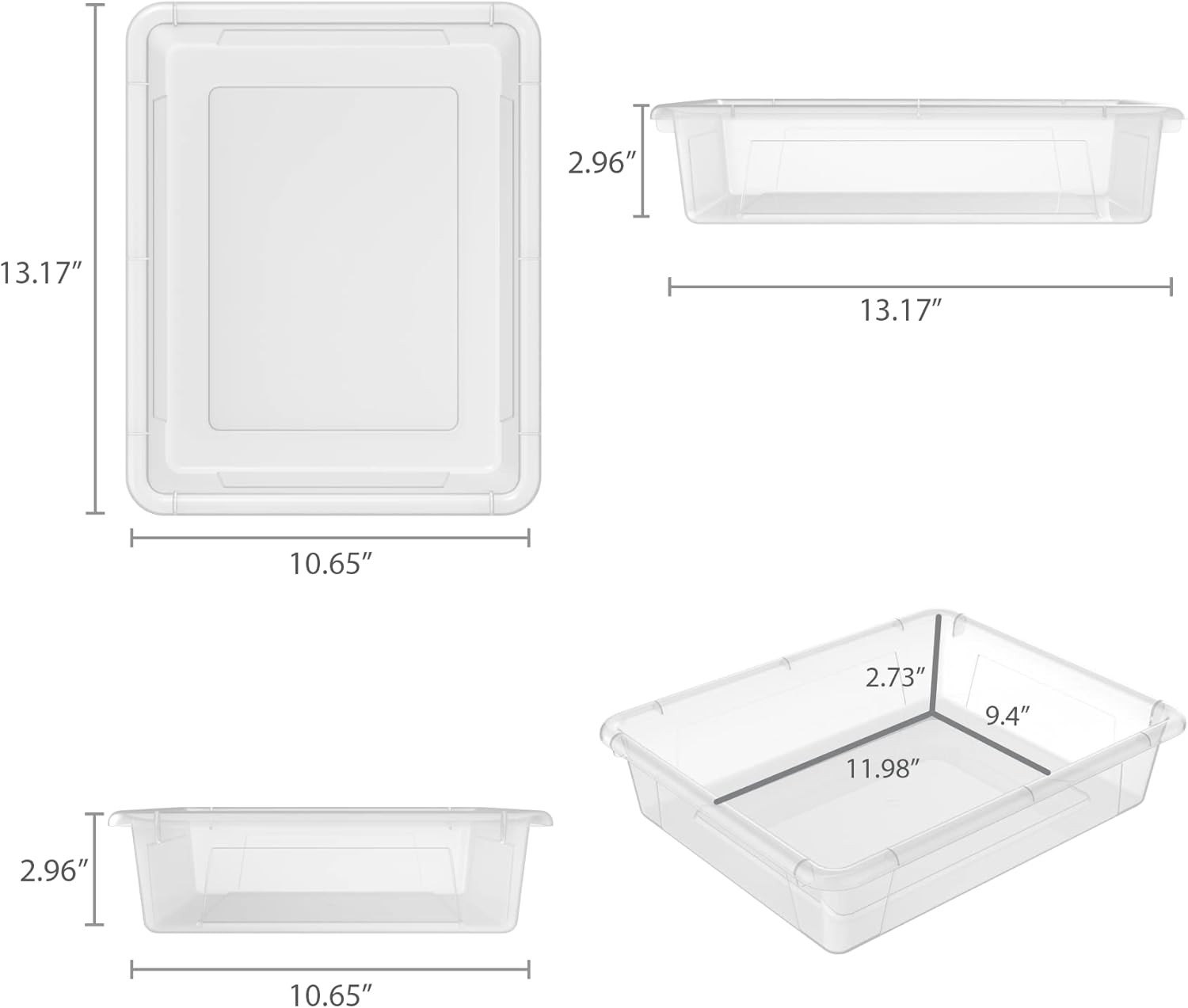 Letter Size Flat Storage Tray – Organizer Bin for Classroom, Office and Home, Cl