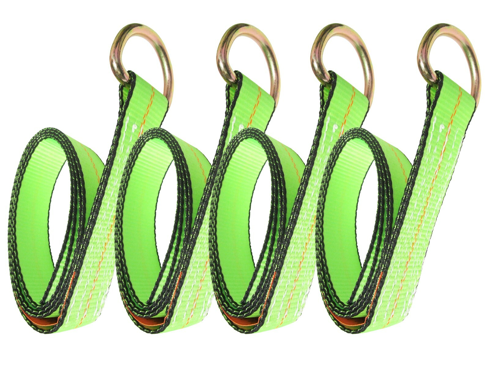 2" x 12' Wheel Lift Lasso Tie Down Strap High Viz Green USA - Pack of 4