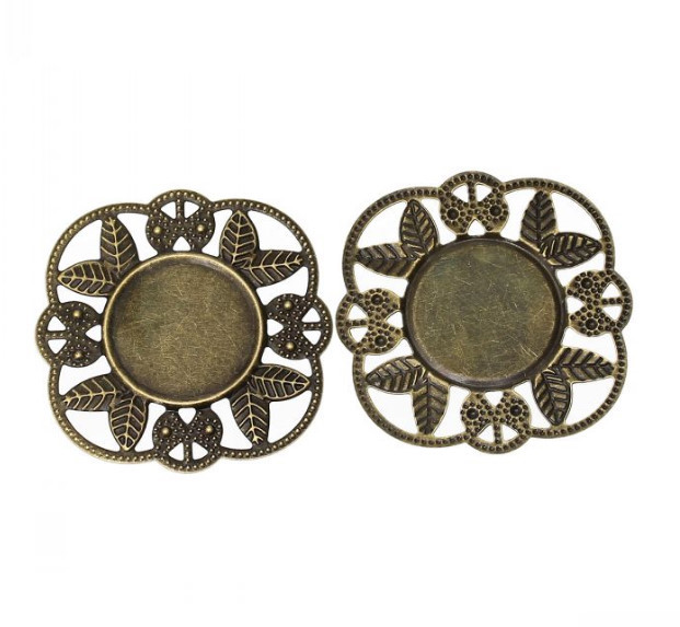 Pkg of 10 Bronzed 1-1/2" (39mm) LEAF Filigrees with 20mm CABOCHON SETTING #46890