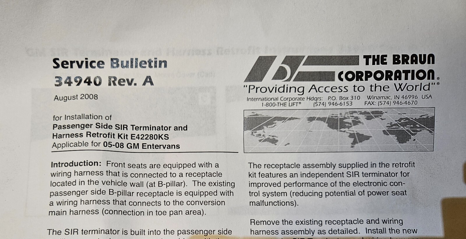 Braun SIR Terminator Harness Retrofit Kit E42880KS