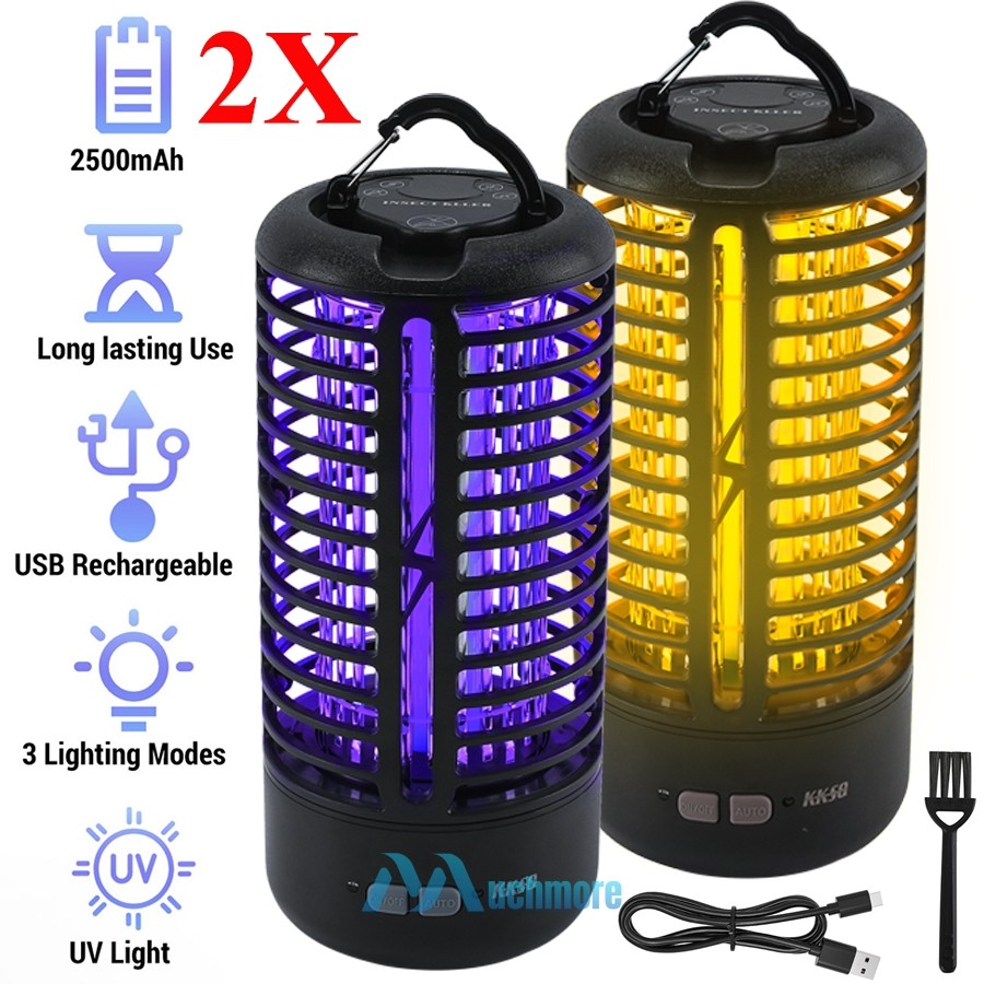 1~2X Bug Zapper Rechargeable Mosquito Zapper W/LED Light for Indoor Outdoor Home