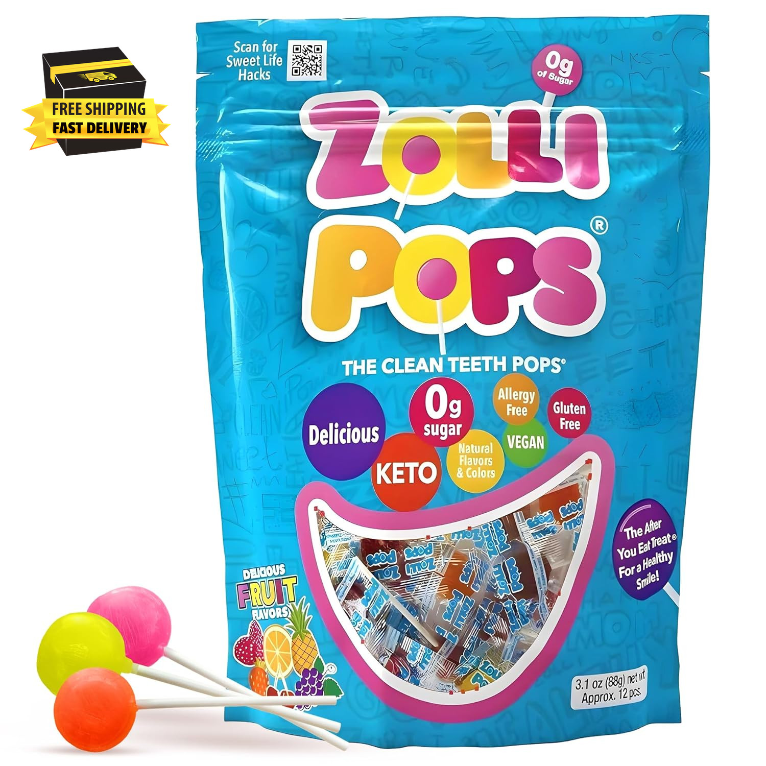 Zollipops Clean Teeth Lollipops - Anticavity Sugar Free Candy for a Healthy Smil