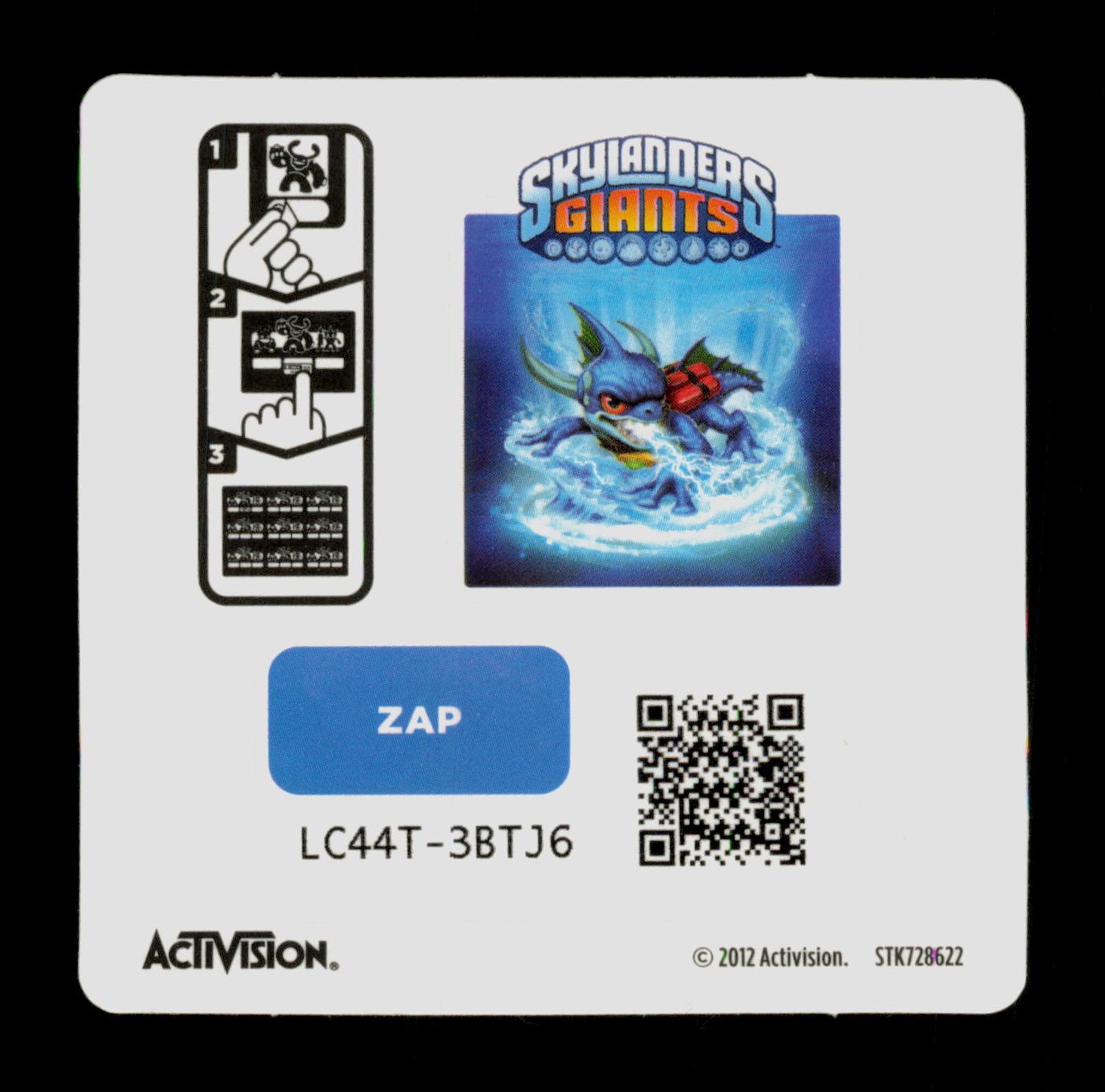 Zap Skylanders Giants 2012 Activision Sticker