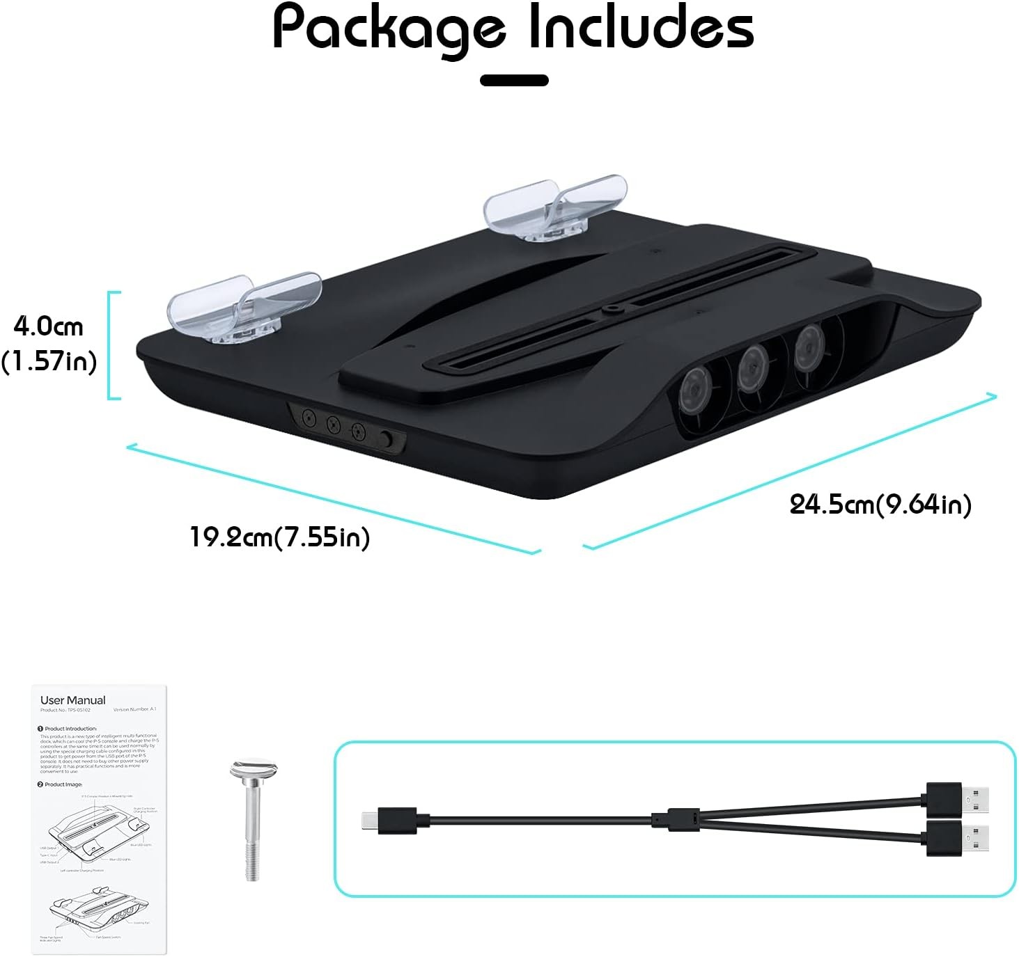 Mcbazel Cooling Fan and Dual Controller Charger Station for PS5 Console, Cooler