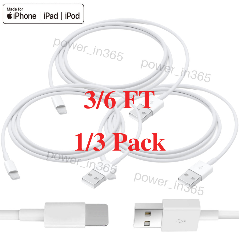 For iPhone 5 6 7 8 XS X XR iPad USB Charger Cable Heavy Duty Charging Cord 3/6Ft