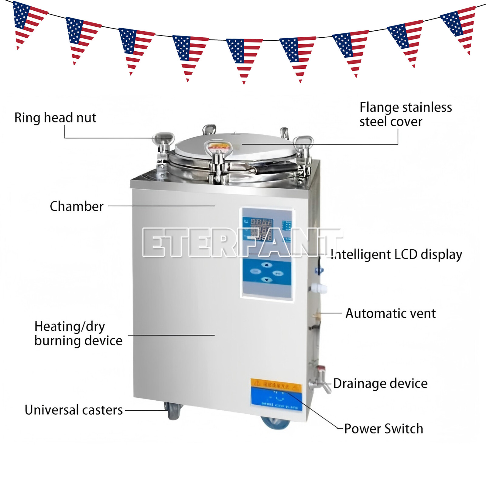 ETERFANT 35L High Pressure Sterilizer LED Display Vertical Autoclave 105-134°C