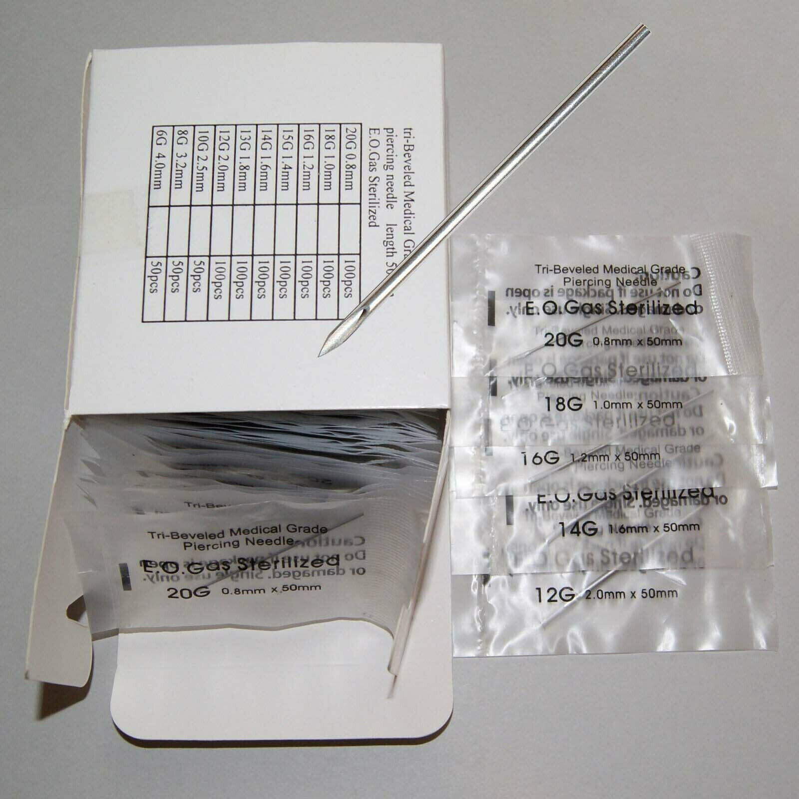 Sterilized Piercing Needles Gauge Hollow Point  Tri Beveled 100pcs
