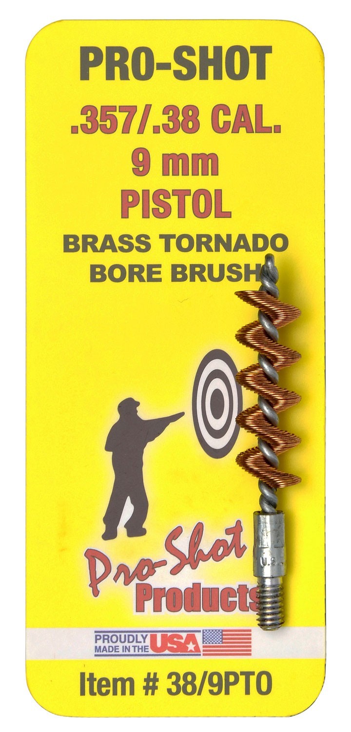 Pro-Shot 389PTO Tornado Bore Brush .38/ 9mm Cal Pistol #8-32 Thread Brass Spiral