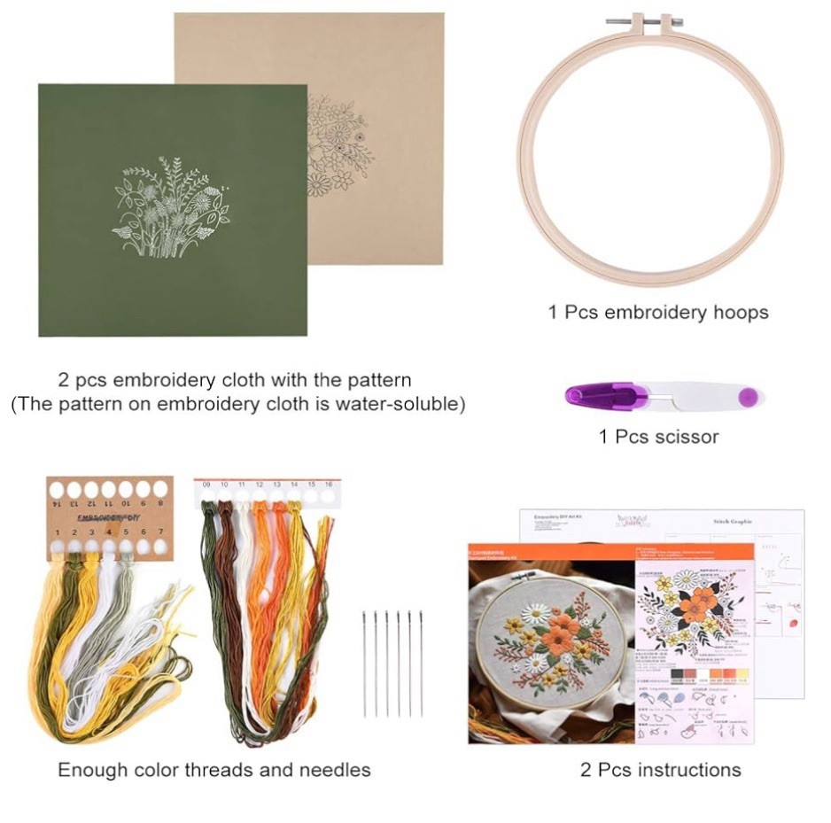 4 Sets Full Range Embroidery Starter Kit Clothes Hoops Scissors Cross Stitch Kit