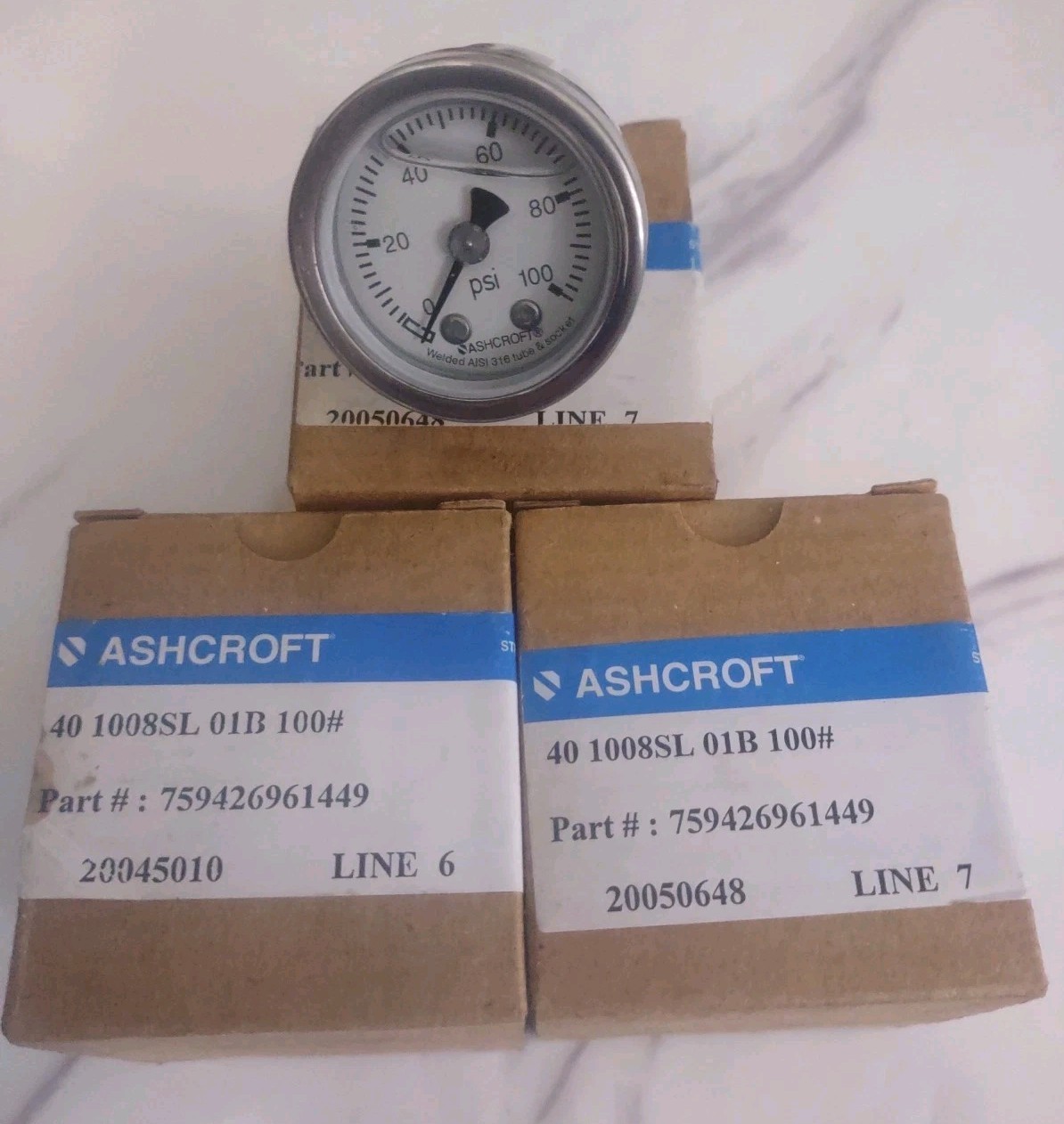 Ashcroft Glycerin Filled Gauge  1008SL 01B 100# *NEW*FREE SHIPPING*