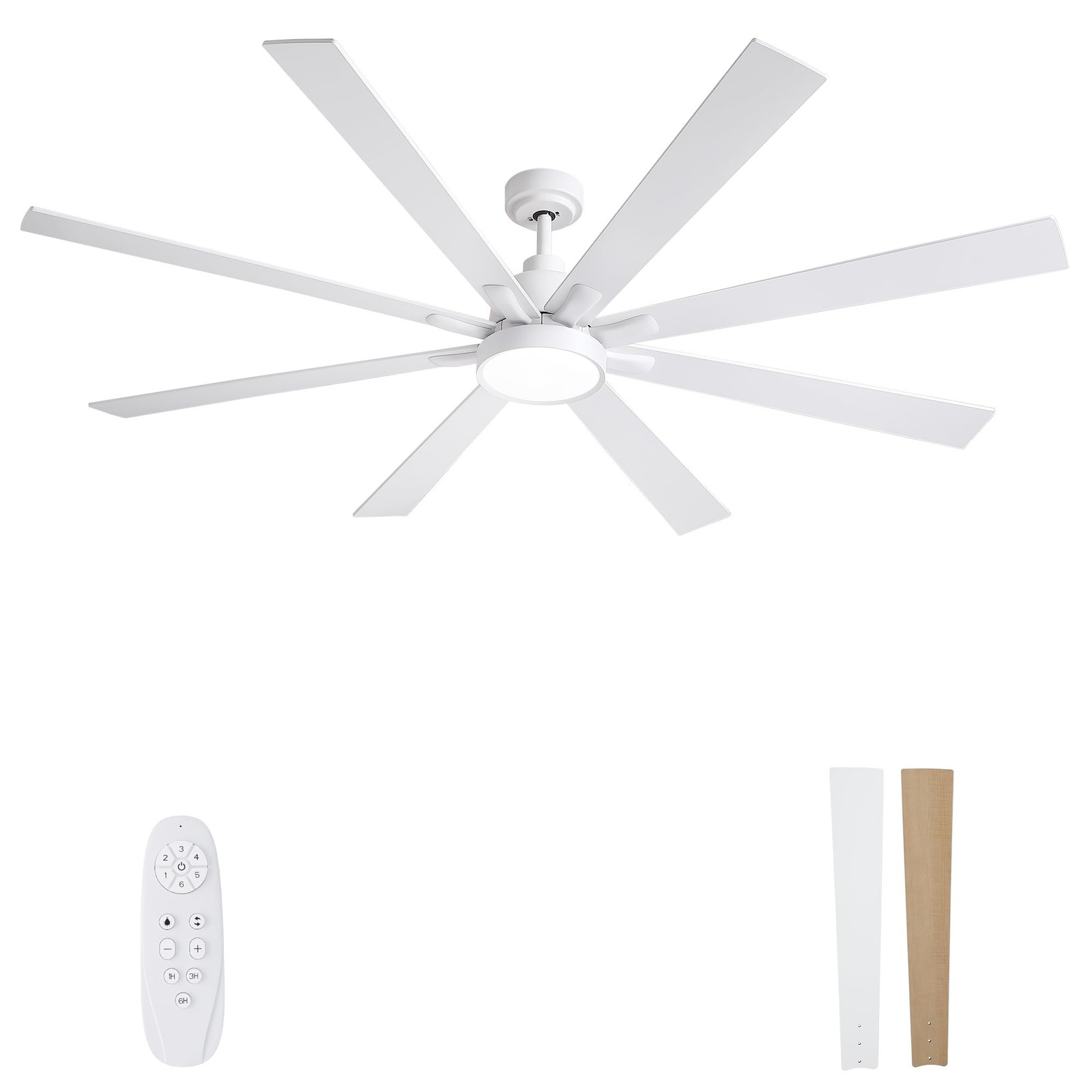 72 Inch White Ceiling Fans with Lights and Remote Control, Large 72 Inch
