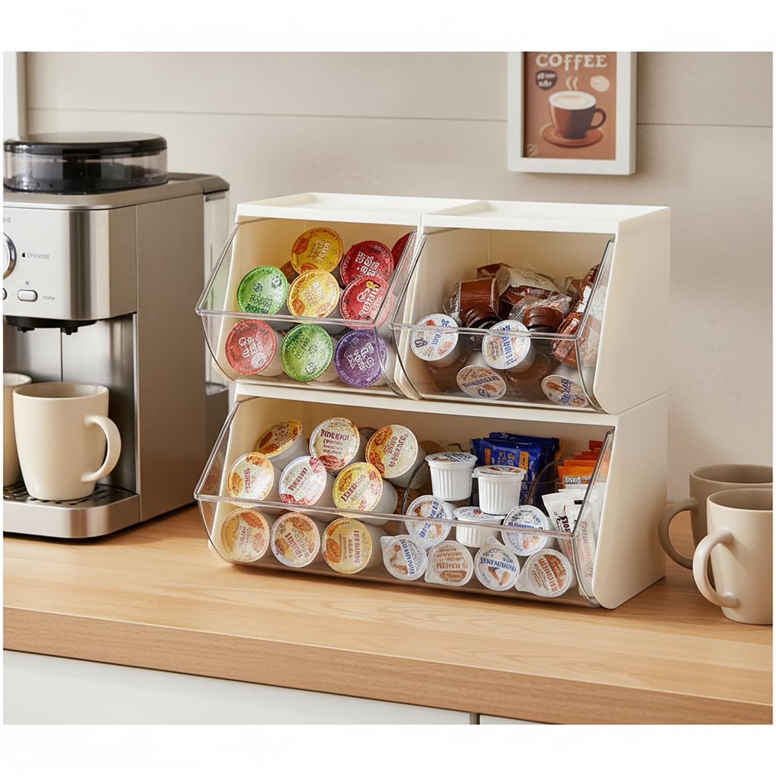 3 Pack Coffee Pod Basket, Cream / Clear