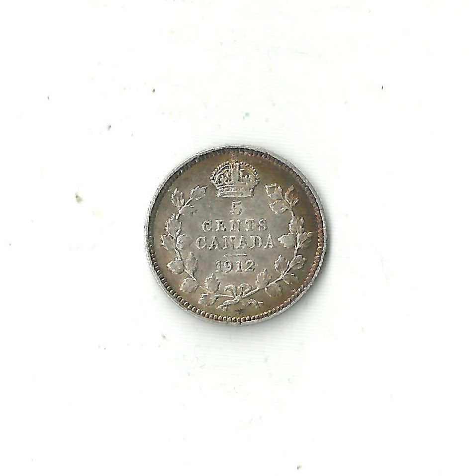 1912 Canada FIve Cent  George V Silver  (KM#22)