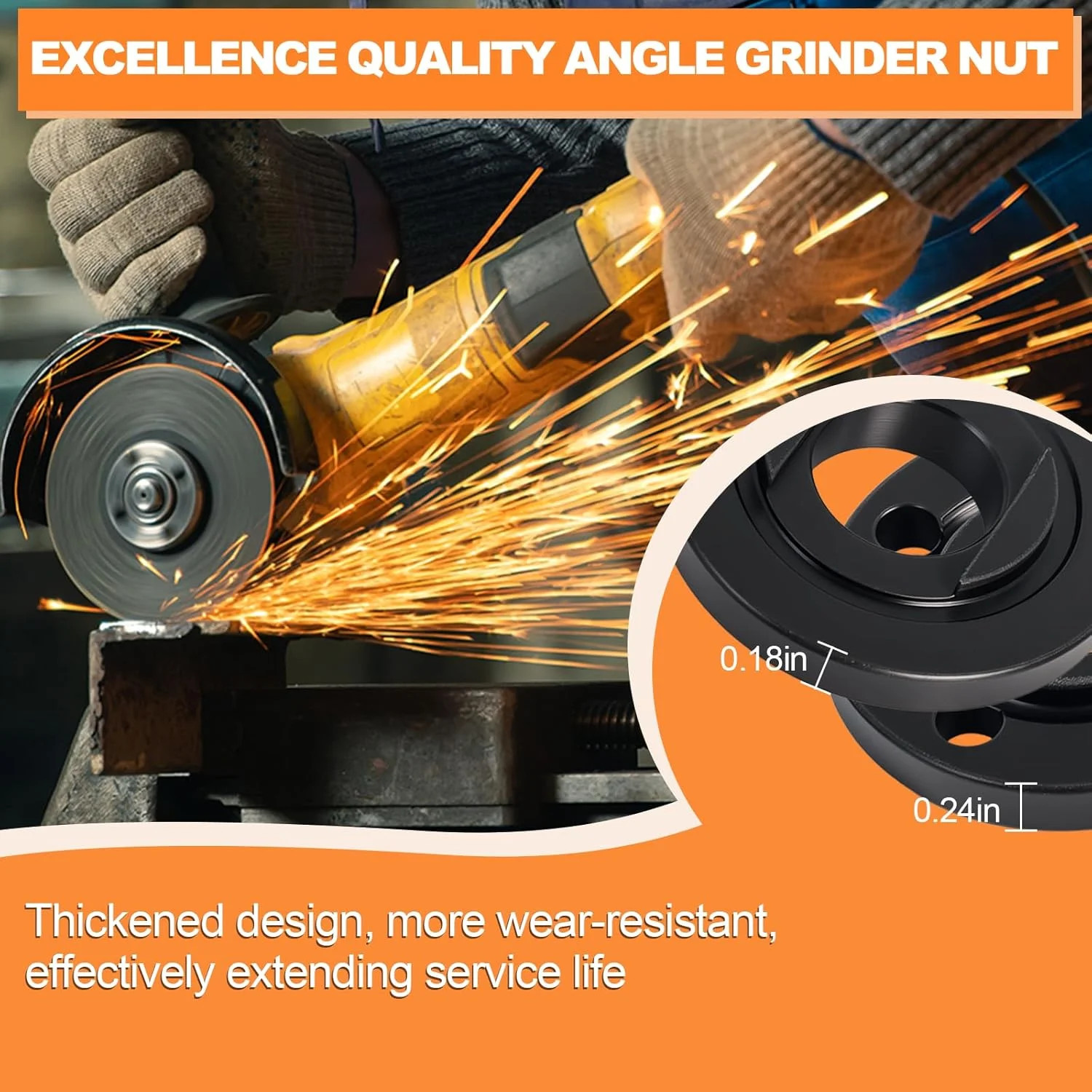 3 Pcs Angle Grinder Nut & Wrench Kit 5/8-11 Thread Metal Inner Outer Flang