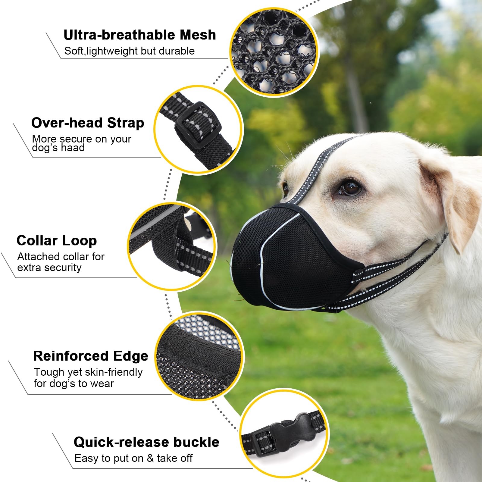 Dog Muzzle, Breathable Mesh Muzzle for Small Medium Large Sized M, Black