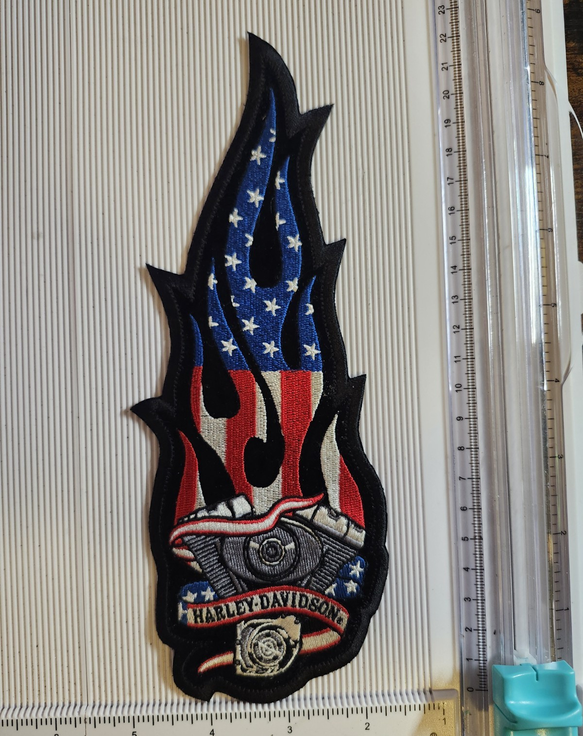 Harley-Davidson Embroidered Patch American Flag Stars & Stripes Flame Engine