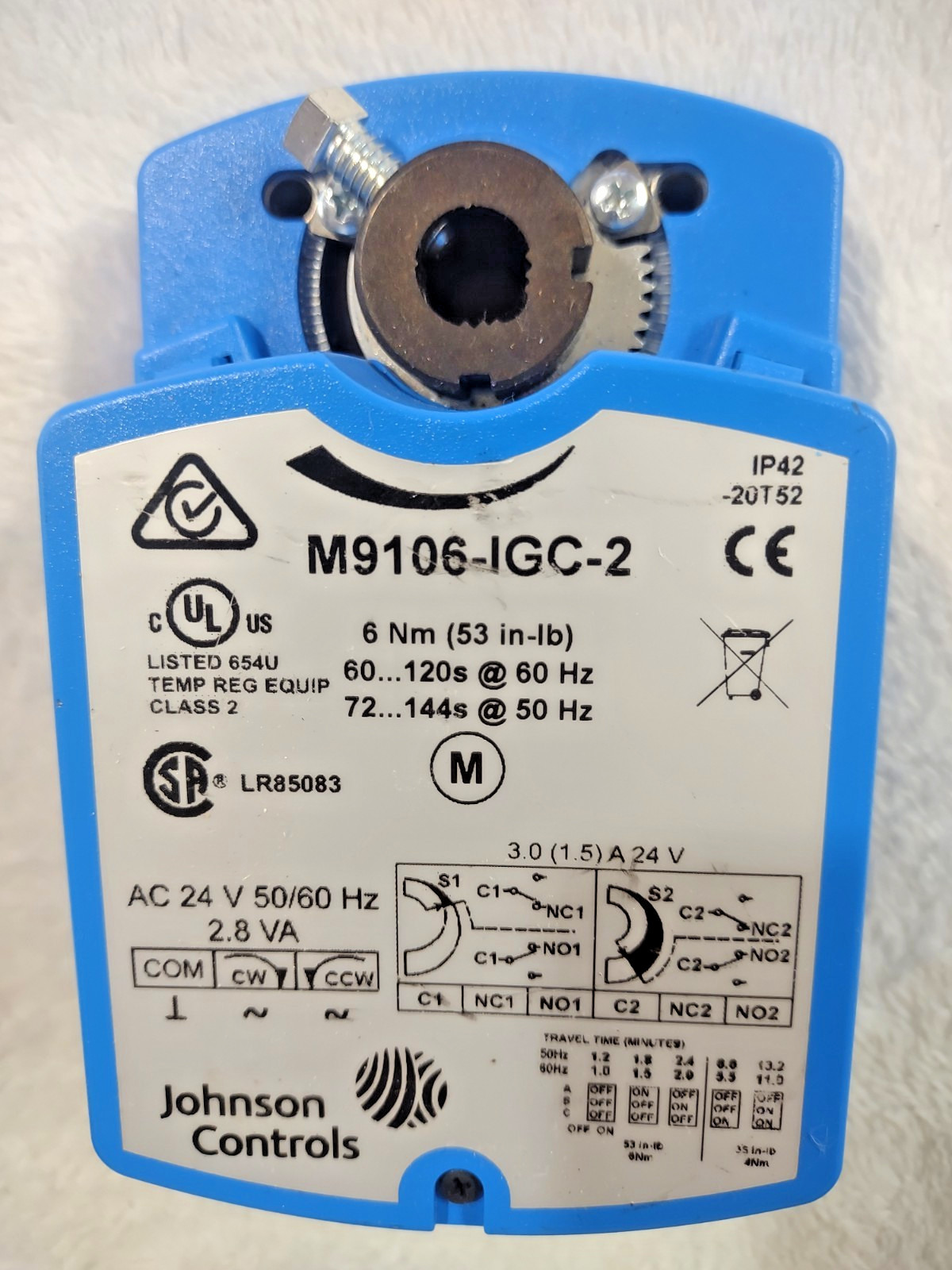 Johnson Controls M9106-IGC-2 24 VAC Non-Spring Return, Rotary Actuator 53 lb-in