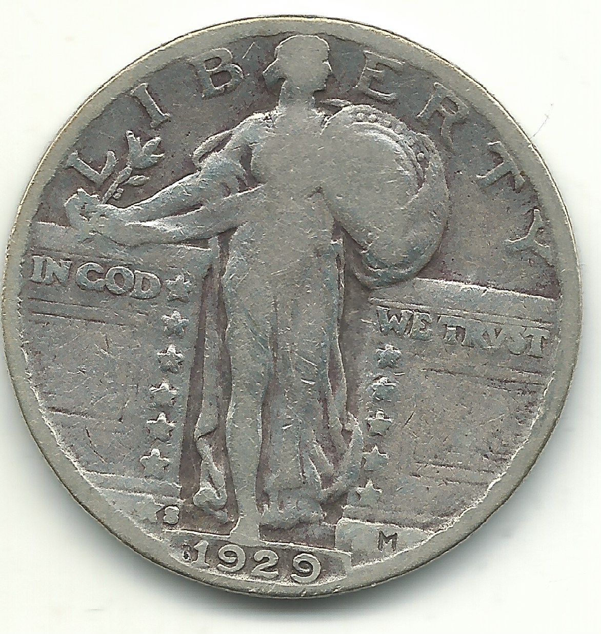 ERROR ON R IN TRUST-VERY NICE 1929 S LIBERTY STANDING SILVER QUARTER-AGT015