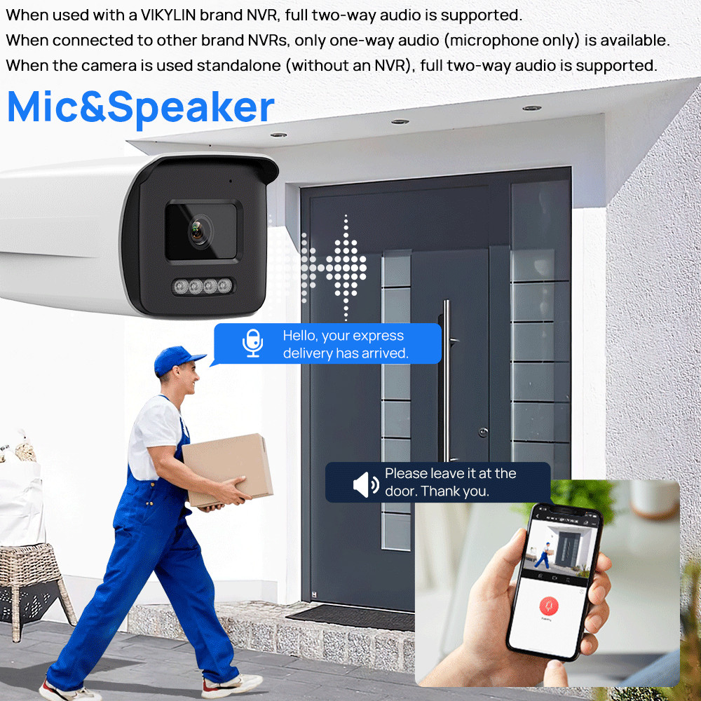 6PCS/SET VIKYLIN 8MP 4K IR Bullet Security Camera Motion Detection Built-in MIC
