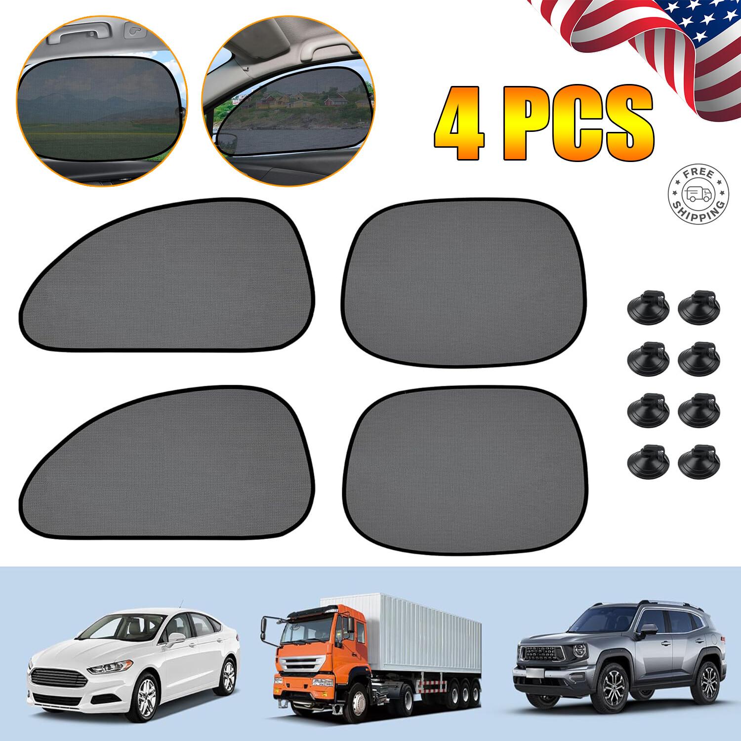 4x Foldable Car Side Window Sunshade Suction Cup Baby Window Sunshade Universal