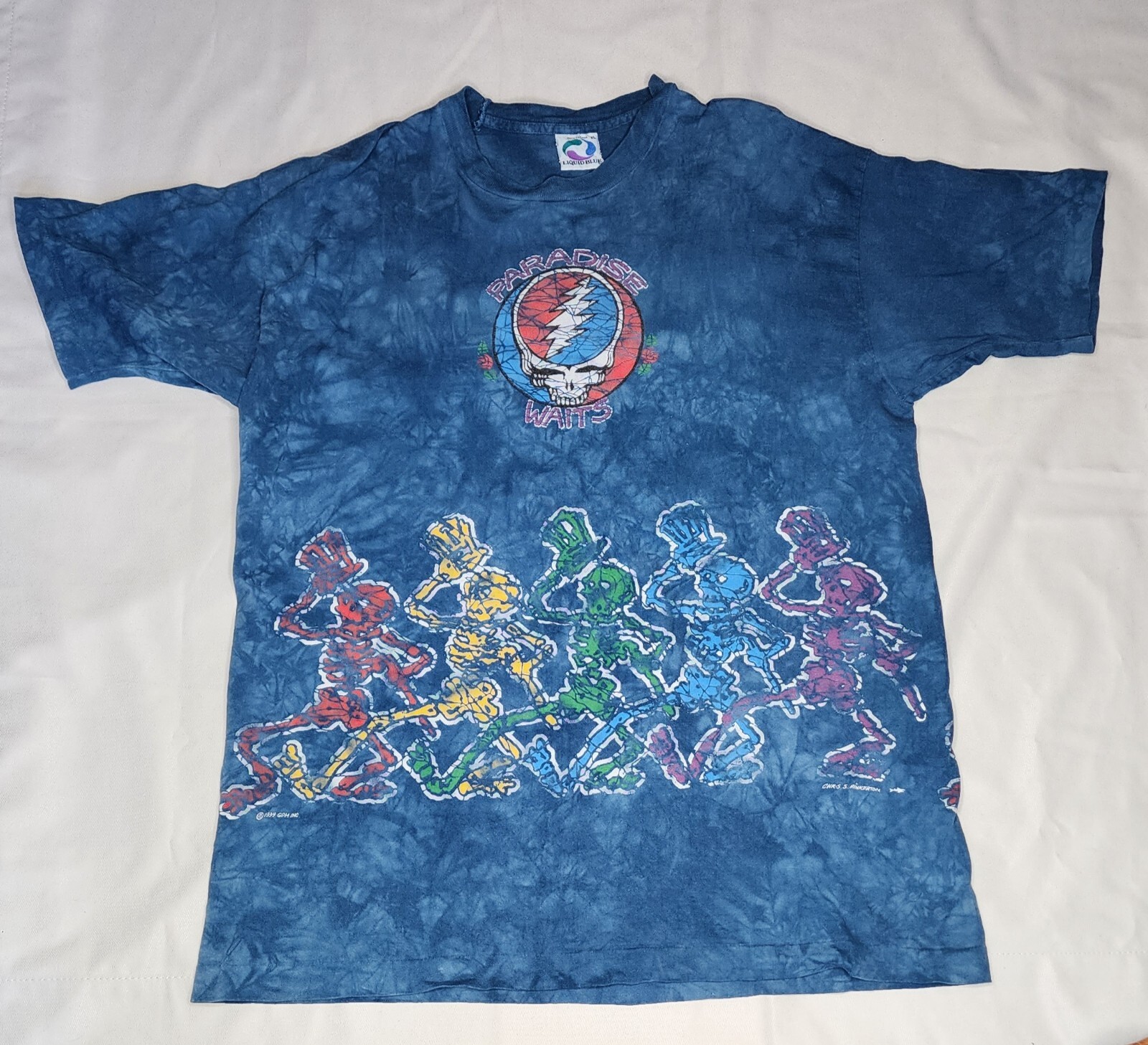 Vintage Grateful Dead 1994 Liquid Blue Skeletons XL All Over Batik Jerry Bobby