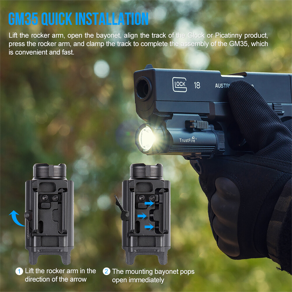 Trustfire Tactical Flashlight USB Rechargeable 1350 Lumen Weapon Light for Glock
