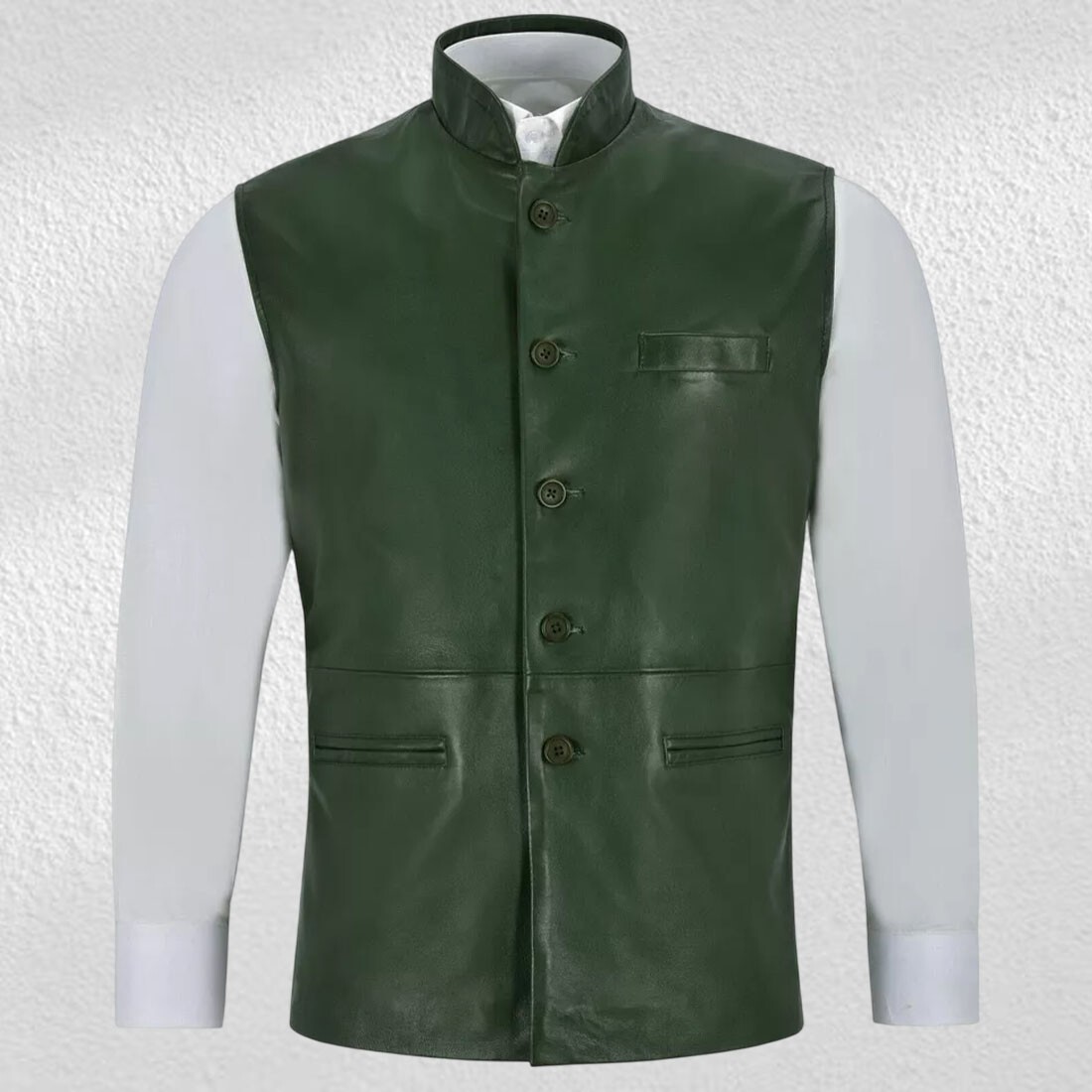 Mens Genuine Green Lambskin Leather Waistcoat Western Vest Coat Cowboy