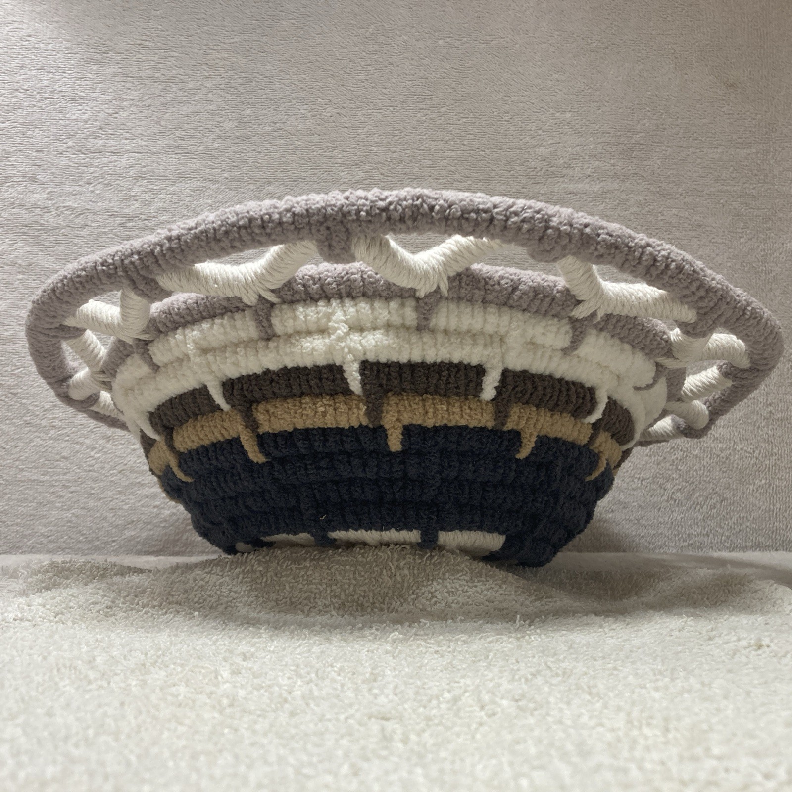 Handmade Coiled Basket in Cream/Browns/Black