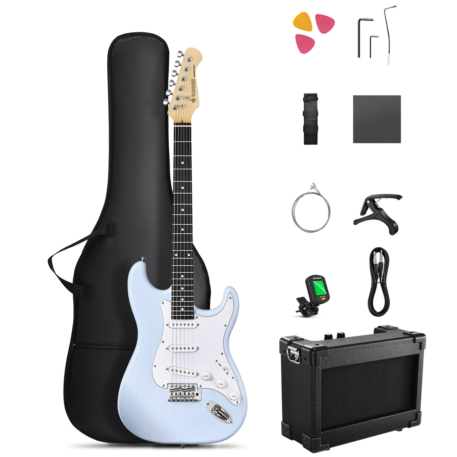 🎸Donner DST-80 39" Electric Guitar SSS Pickup Solid Body With Amplifier Gig Bag