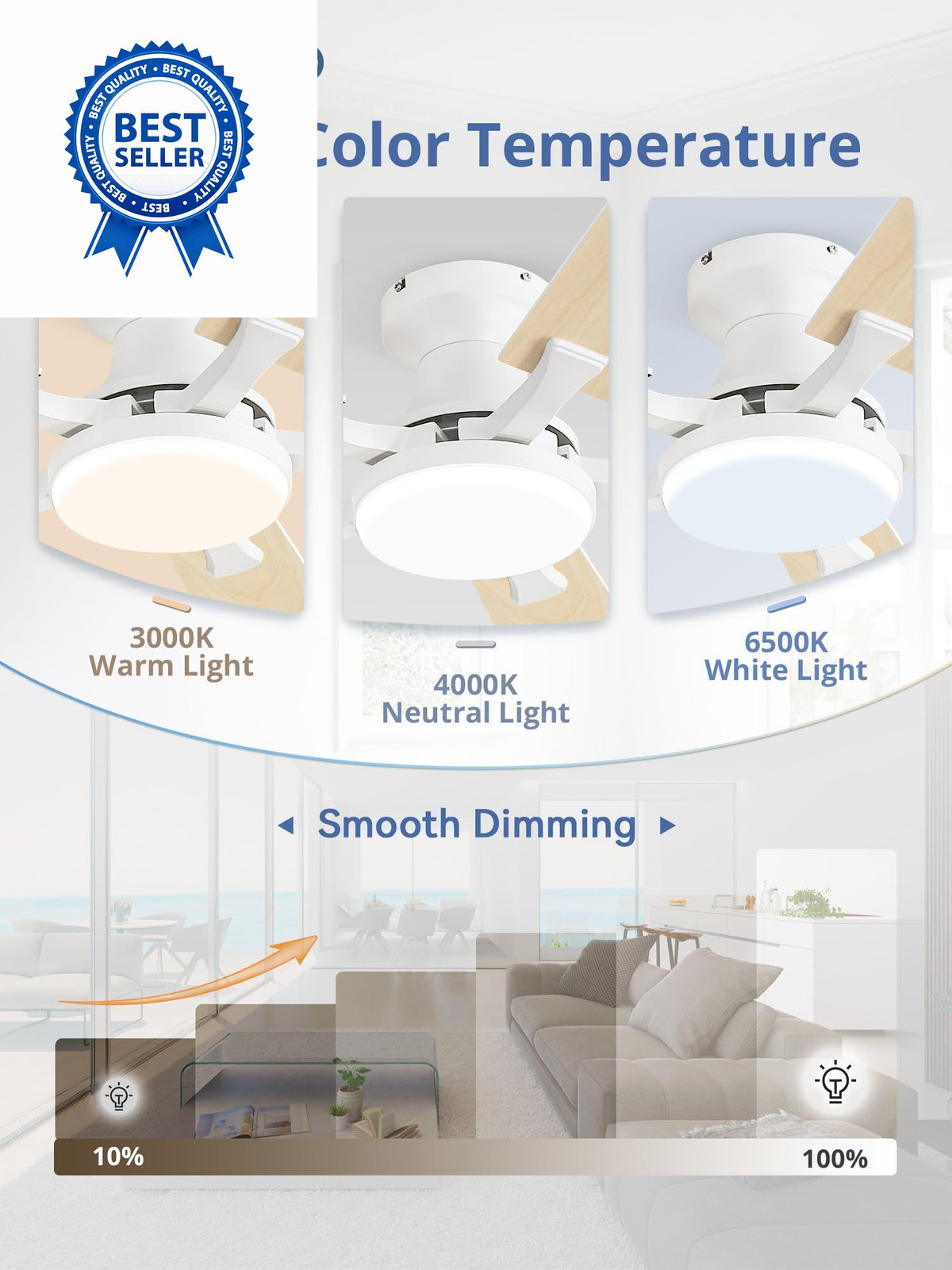 ZMISHIBO 60 Inch Ceiling Fan with Light, App&Remote Control, 60 Inch, White
