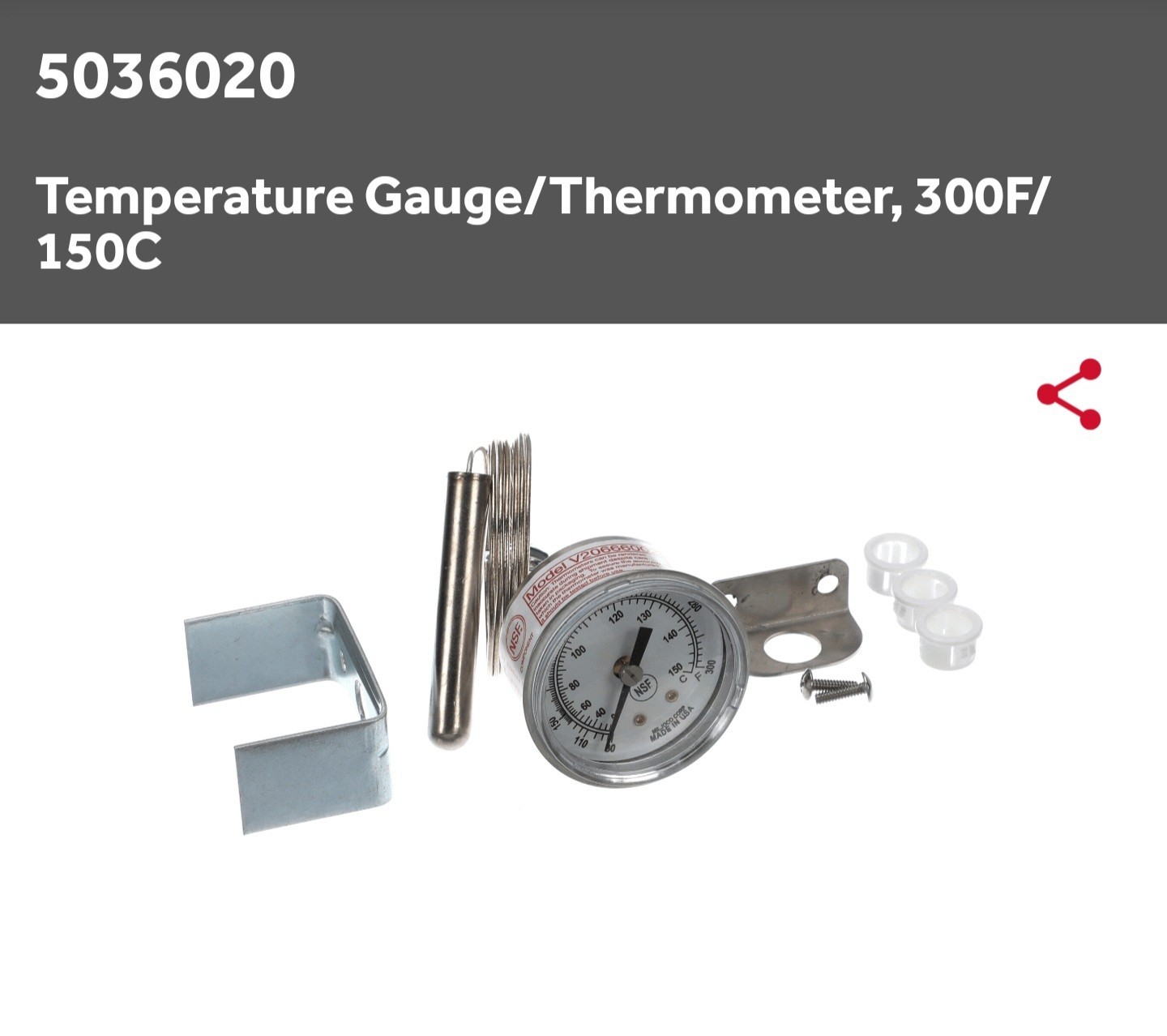 Alto Shaam Temperature Gauge. Part Number 5036020. New In Package # 140