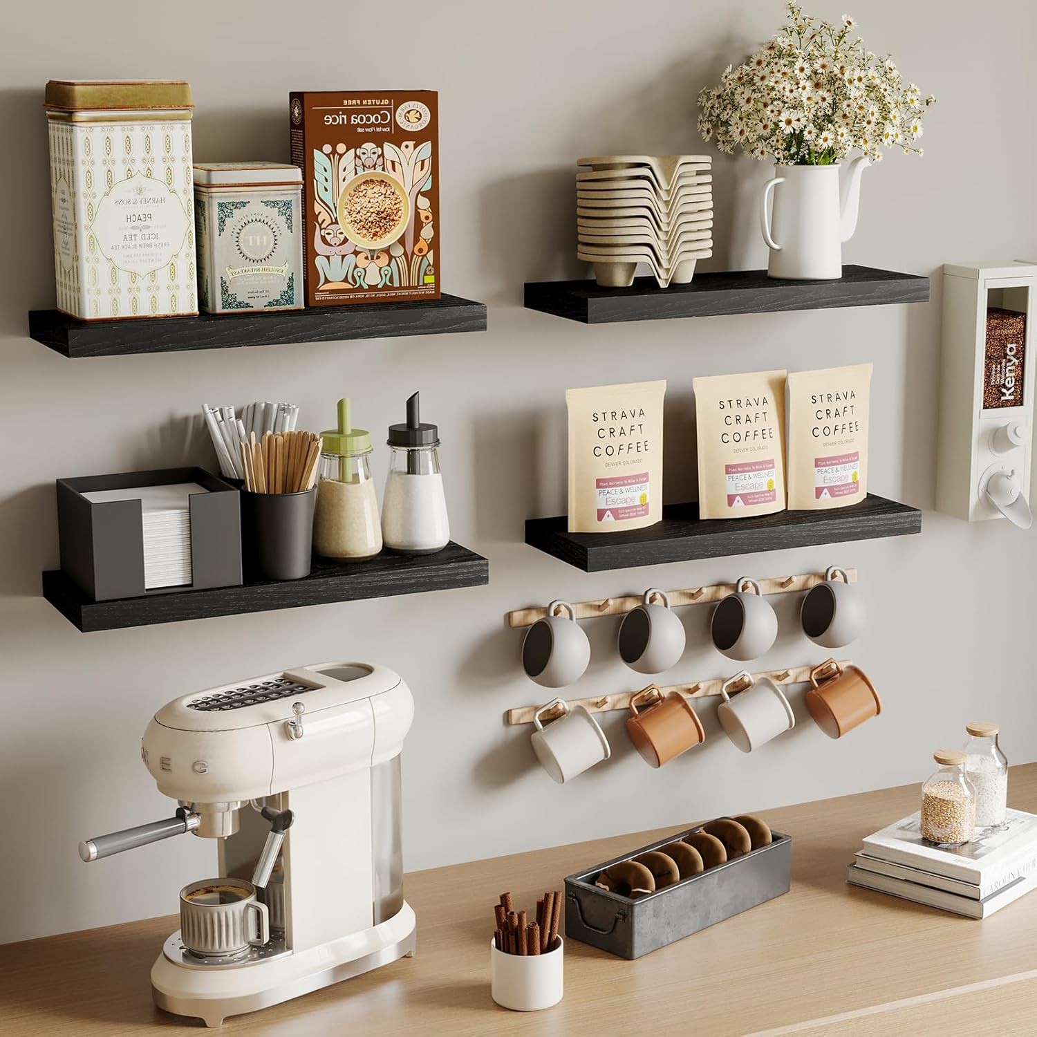 Fixwal Floating Shelves for Wall, Wall Mounted Rustic Wood Black
