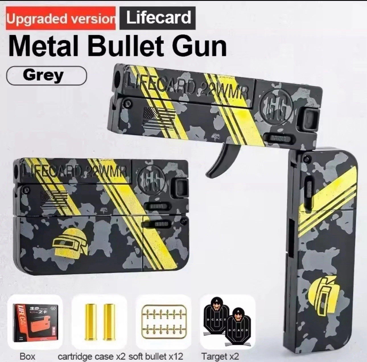 LifeCard Folding Toy Pistol Handgun Toy Card Gun Soft Bullets Alloy Shooting