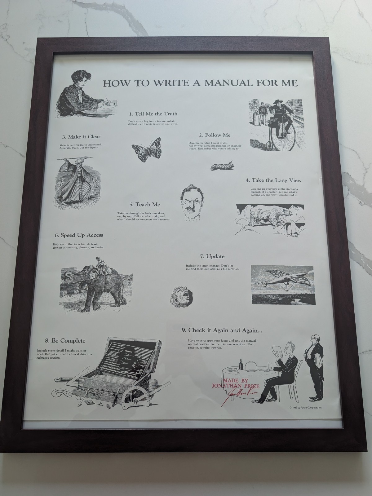 Signed/Vintage 1982 Apple Computer How to Write a Manual for Me Poster Framed