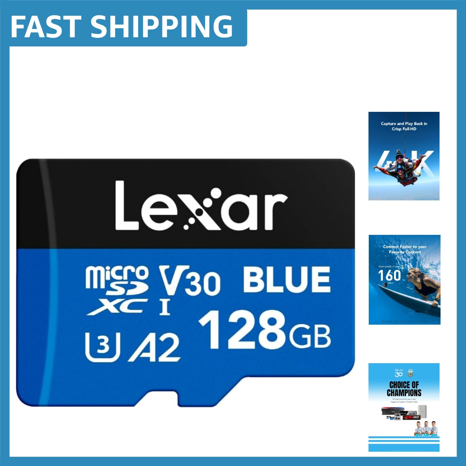 Durable 128GB Blue MicroSD Card – 160MB/s, Built to Withstand Harsh Conditions