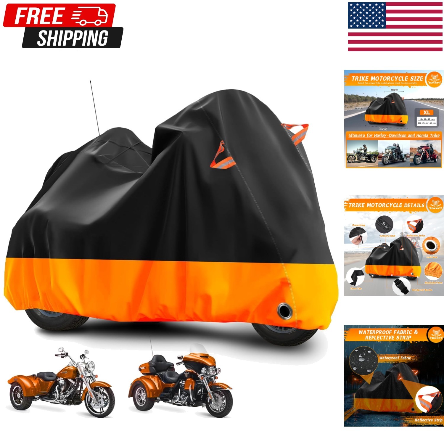 Trike Cover, Waterproof 3 Wheel Motorcycle Cover for Harley Davidson, Honda G...