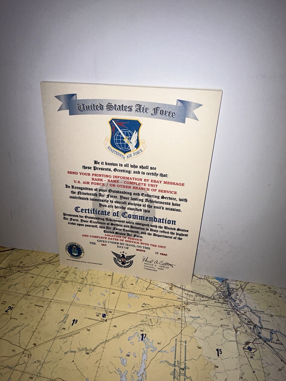 U.S.A.F. / UNITED STATES NINETEENTH AIR FORCE - CERTIFICATE OF COMMENDATION