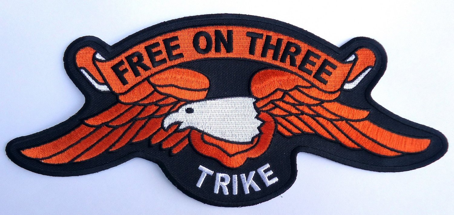 TRIKE FREE ON THREE EAGLE EMBROIDERED PATCH 10 INCH PATCH