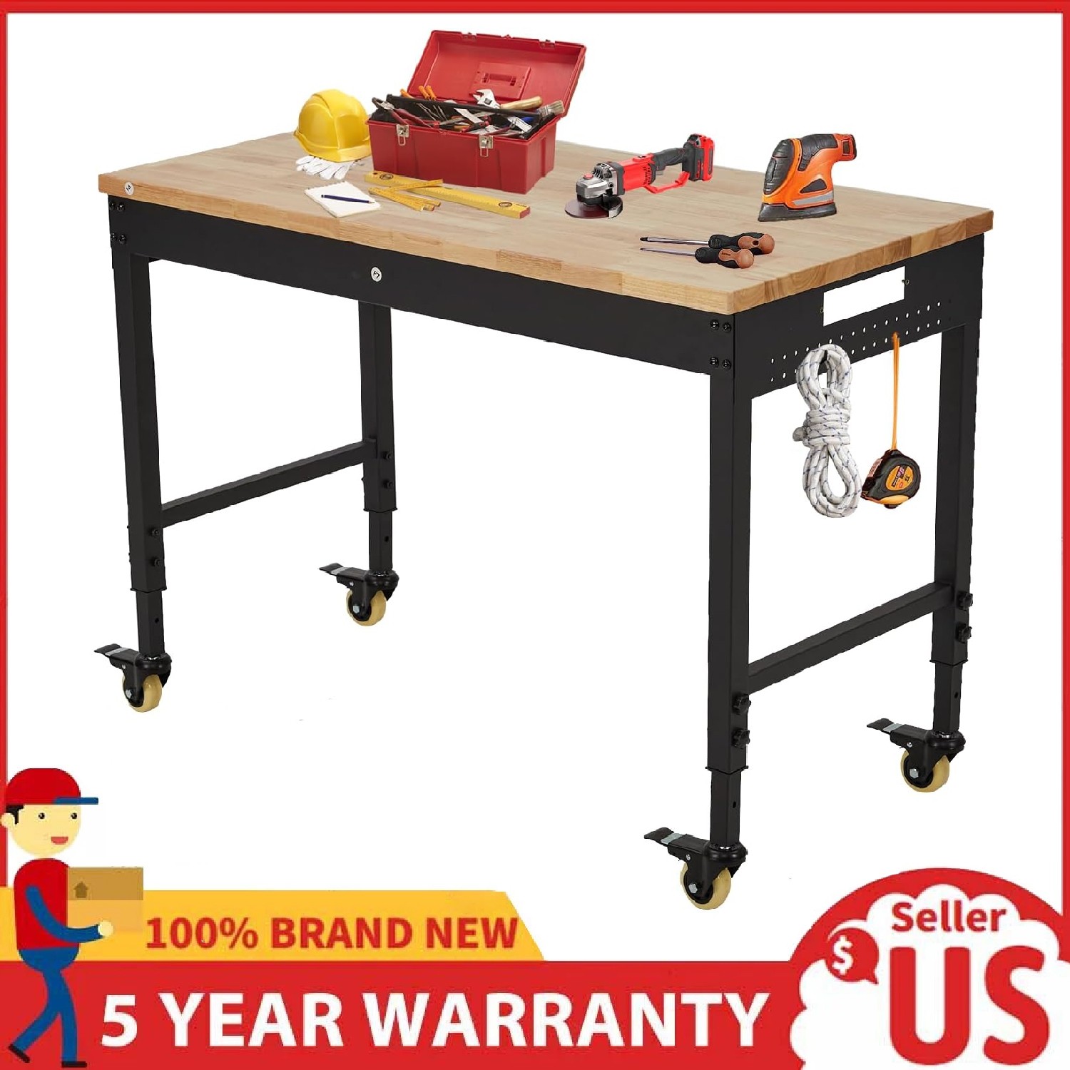 48"Adjustable Workbench Heavy Duty Work Bench ,Garage Worktable w/Power Outlet