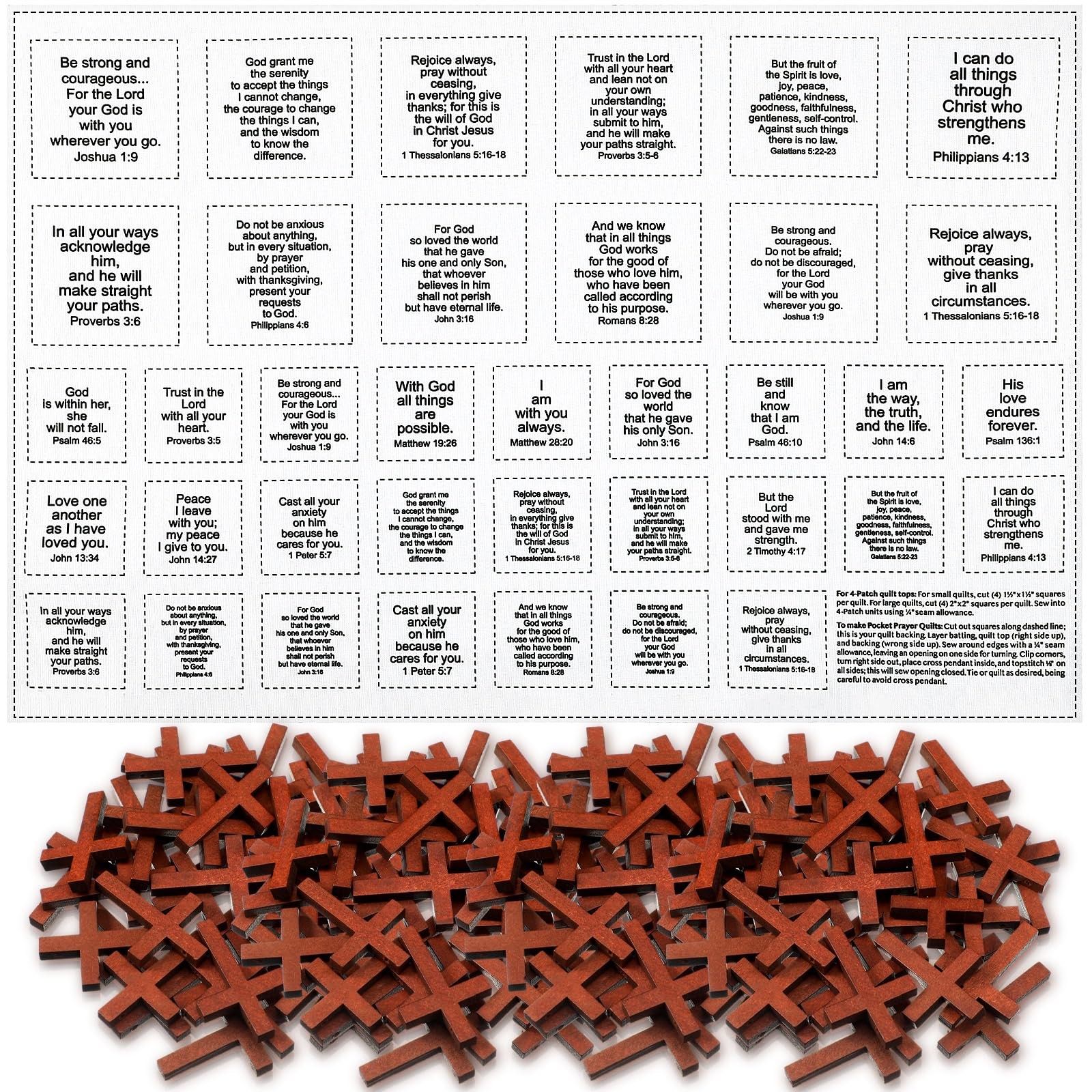 38 Sets Pocket Prayer Quilt Kits with Wooden Crosses, 41 x 12 inches, Red
