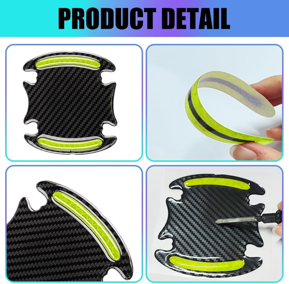8PCS Car Door Handle Protector Reflective Sticker, 3D Ca Color: Gemstone Green