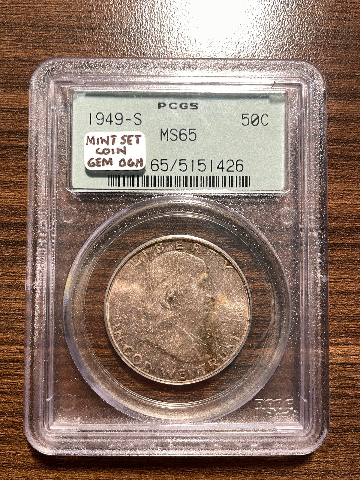 1949-S Franklin Silver Half Dollar 50C PCGS MS 65 MINT SET COIN OLD GREEN HOLDER