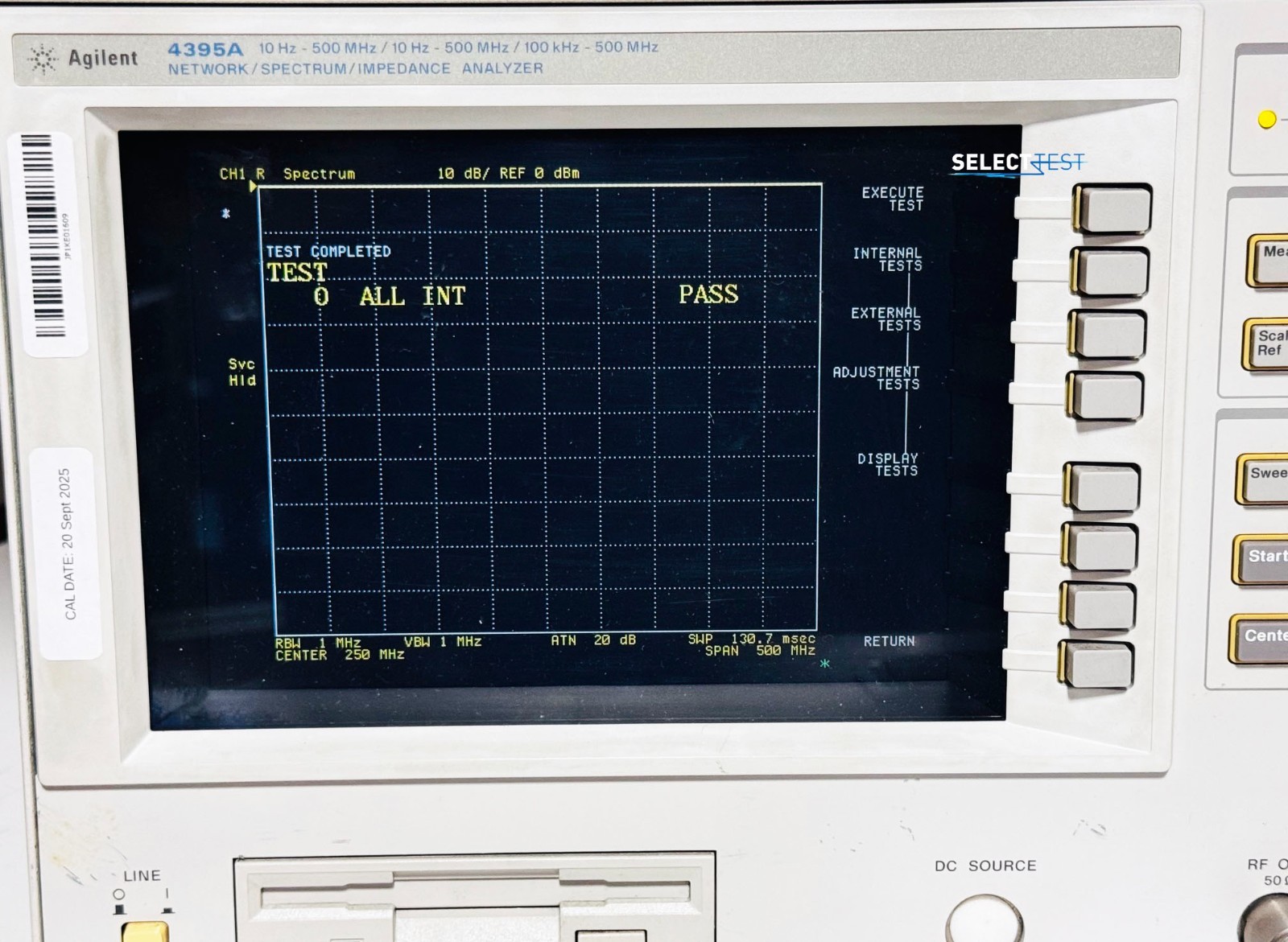 AGILENT (HP) 4395A SPECTRUM / NETWORK ANALYZER W/OPTIONS 1D6 & 010 (REF.: 609R)