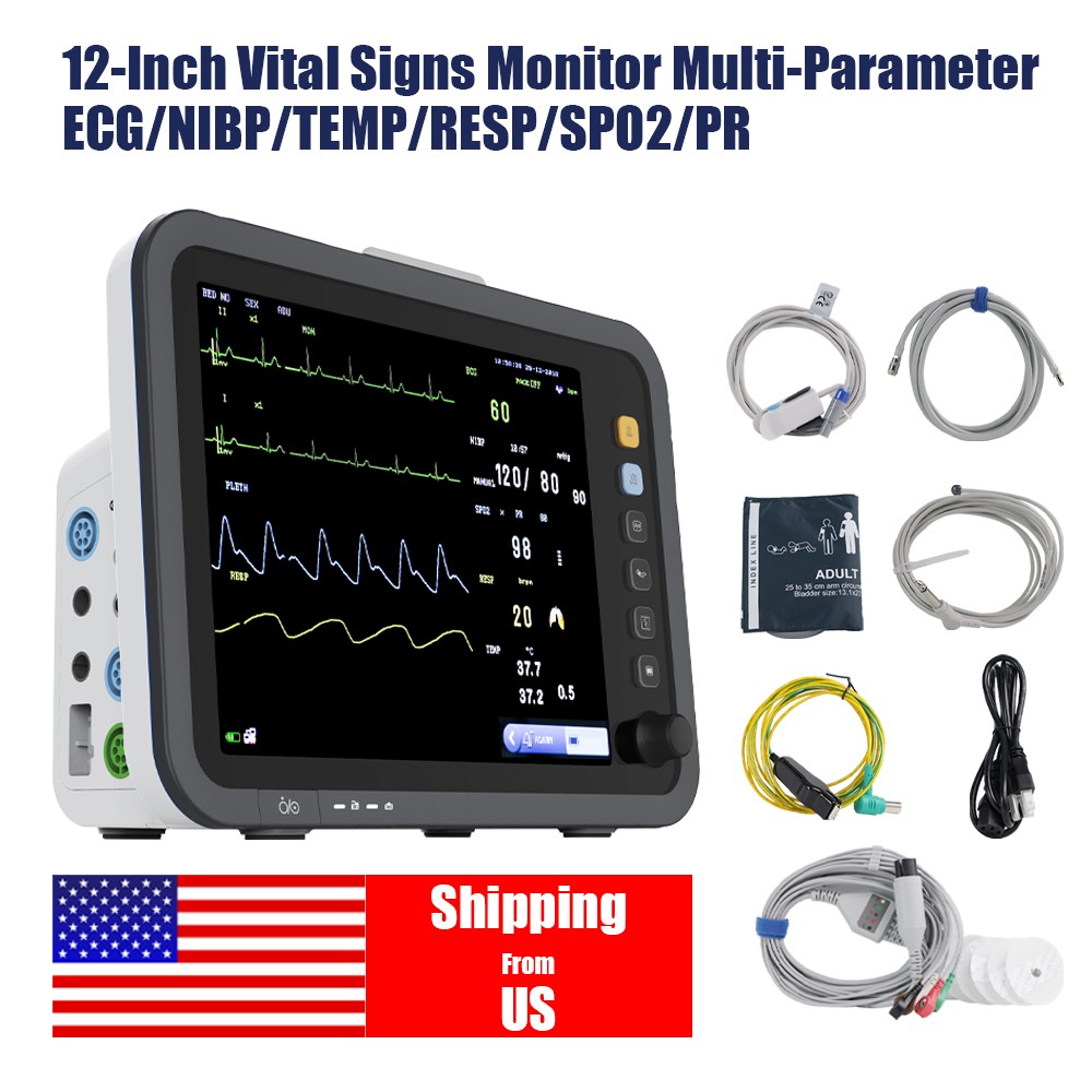 12" Vital Signs Patient Monitor ECG NIBP SPO2 TEMP RESP PR ICU Hospital