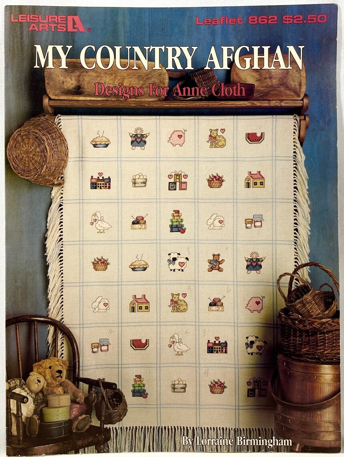 1989 LA My Country Afghan 862 Anne Cloth Counted Cross Stitch Pattern Book 12902