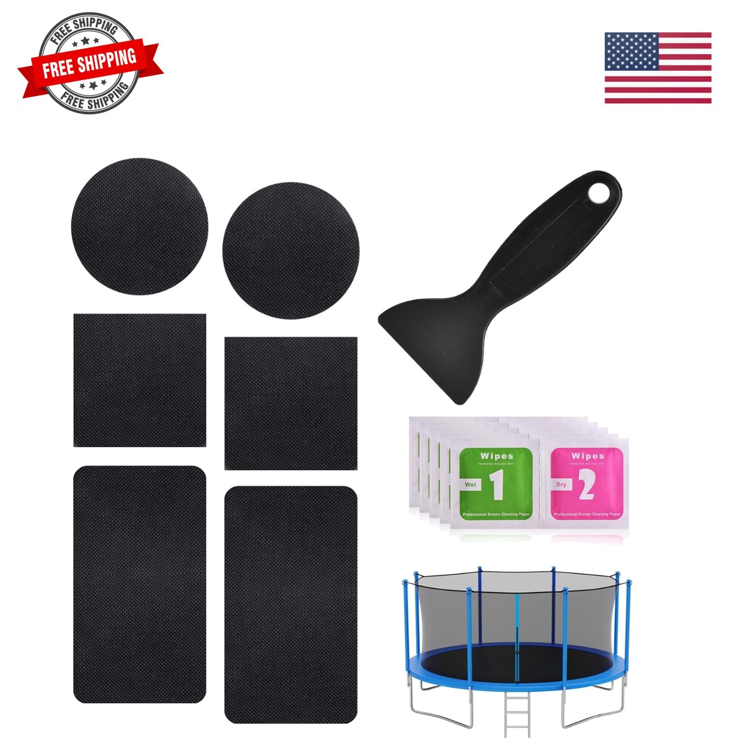 Self-Adhesive Trampoline Patch Repair Kit, 2 Square + 2 Rectangular + 2 Round...