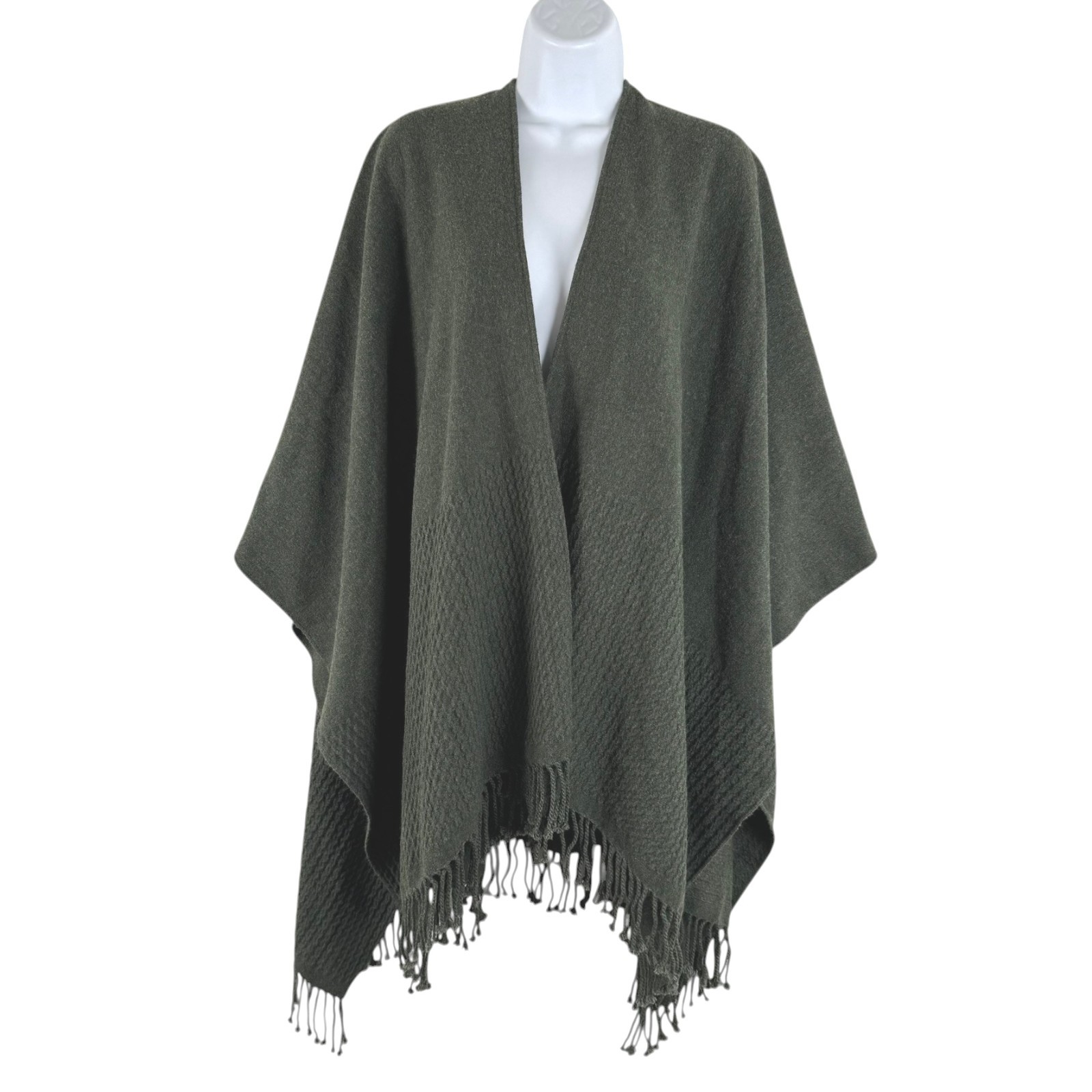 Mer Sea Wrap Poncho Shawl Womens One Size Green Fringe Boho Festival FS-1523