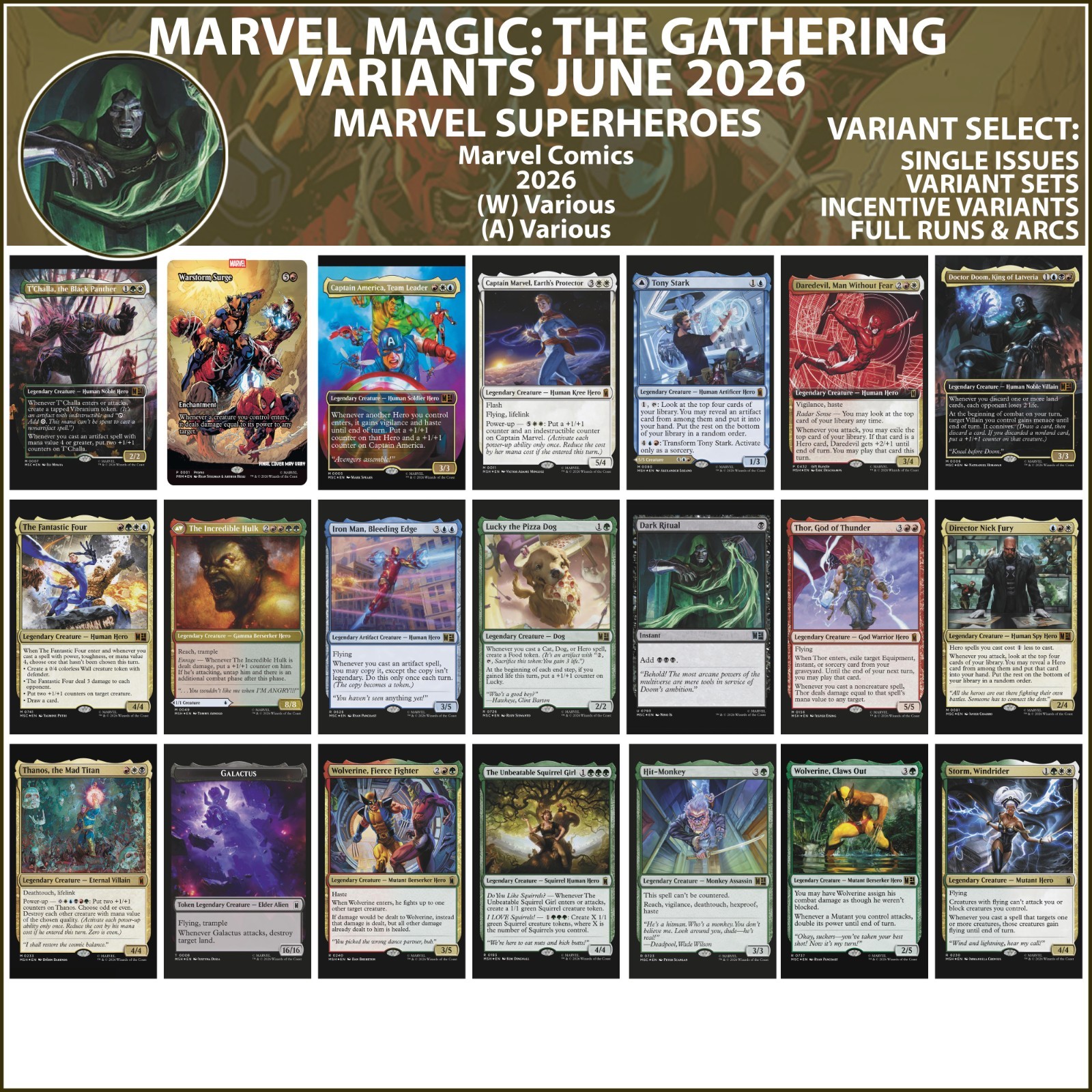 Marvel Magic the Gathering Variants June (2026) Marvel Comics COVER SELECT