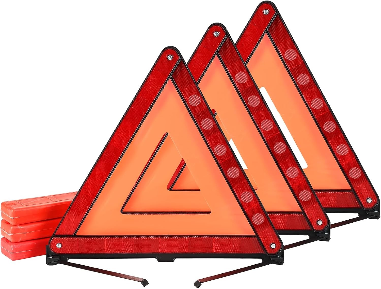 3 Pcs Road Emergency Reflective Warning Triangle Foldable with Case for Vehicles